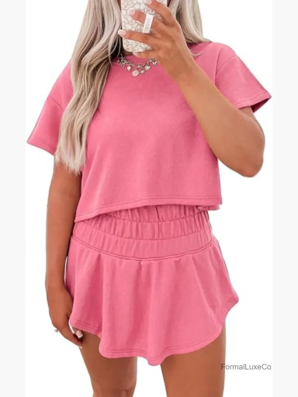 Women's 2 Piece Skort Set Crop Top & Shorts Lounge Match